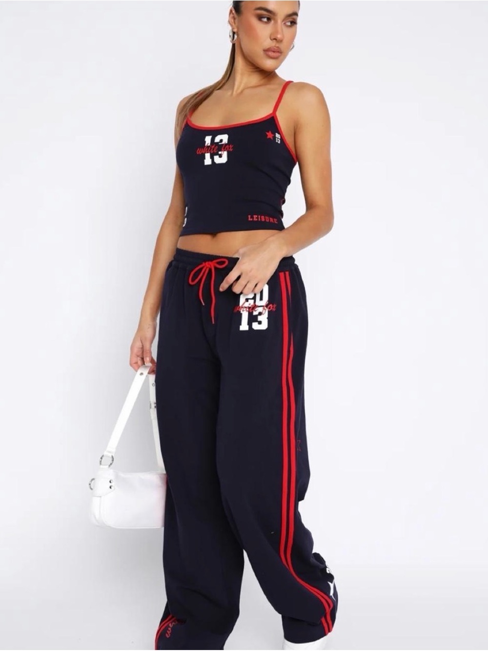 White Fox Navy & Red Track Pants - Women's Casual Sweatpants